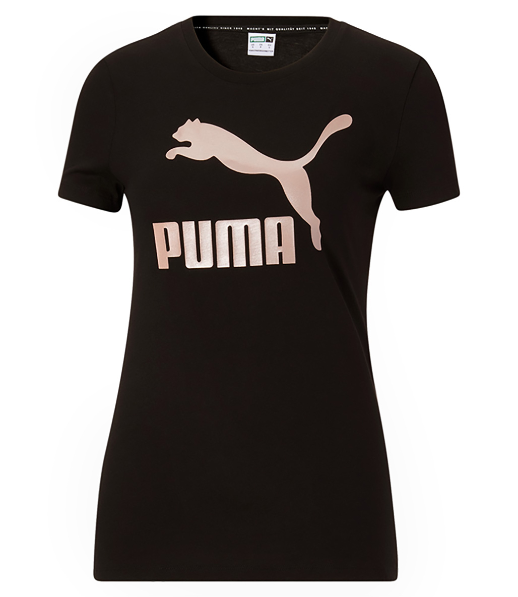 Puma Classics Metallic Logo Kadın Kısa Kollu T-Shirt Siyah