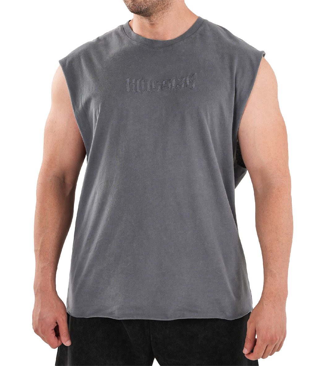Kingsize Darksteel Antik Yıkamalı Kolsuz T-Shirt Füme