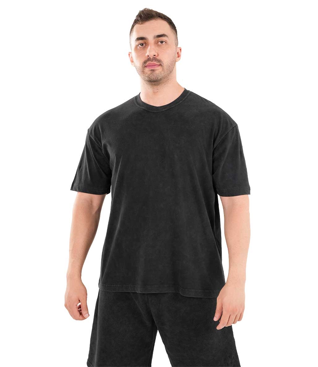 Kingsize Hard Work Antik Yıkamalı Oversize T-Shirt Siyah