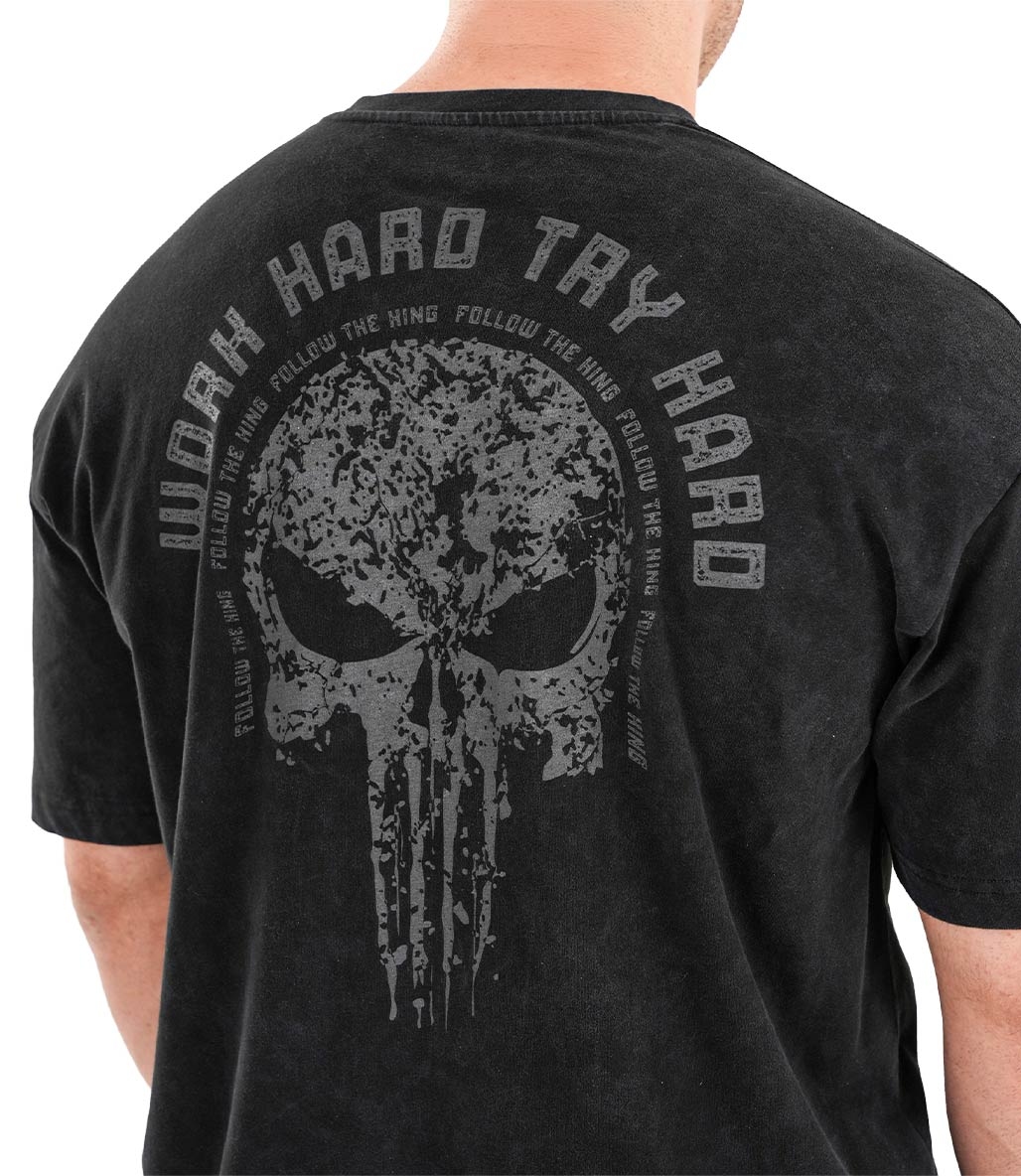 Kingsize Hard Work Antik Yıkamalı Oversize T-Shirt Siyah