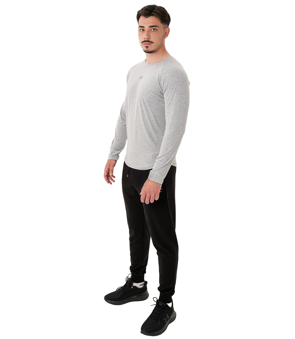 MuscleCloth Elite Reglan Uzun Kollu T-Shirt Gri Melanj