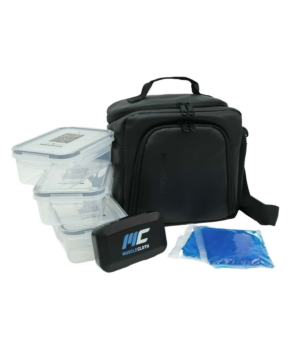 MuscleCloth Elite Termo Çanta Seti Siyah + Paslanmaz Çelik Shaker 739 ml Beyaz