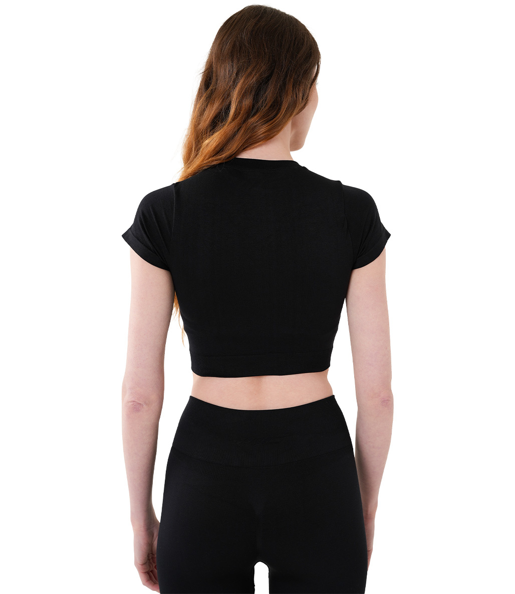 MuscleCloth Nova Seamless Crop T-Shirt Siyah