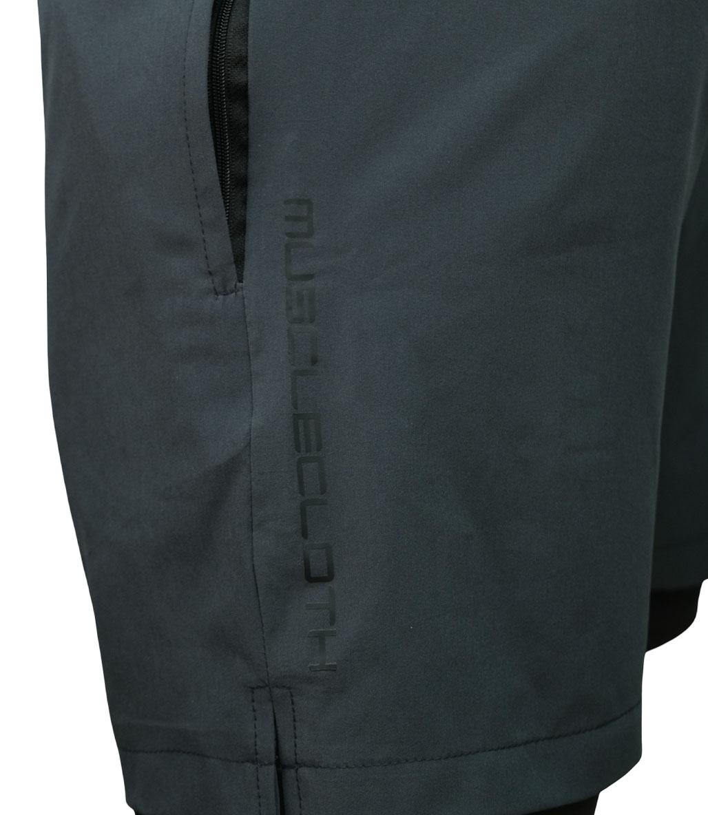 MuscleCloth Performance 2 In 1 Erkek Taytlı Şort Gri Siyah