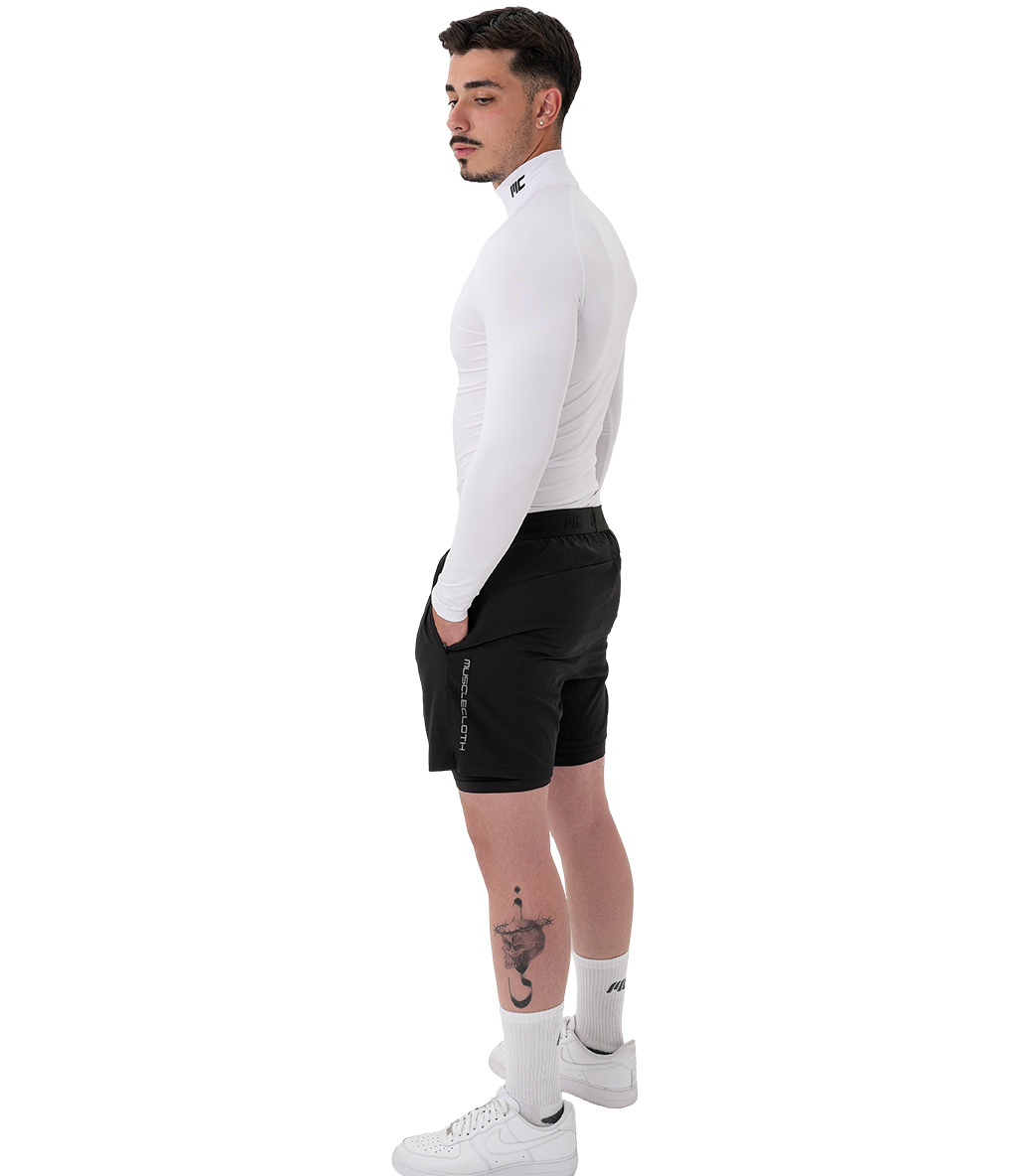 MuscleCloth Performance 2 In 1 Erkek Taytlı Şort Siyah