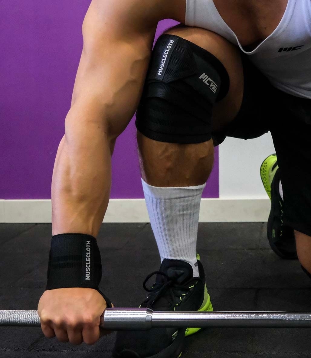 MuscleCloth Pro Knee Wraps Diz Bandajı 2'Li Paket - Cırt Bantlı Siyah