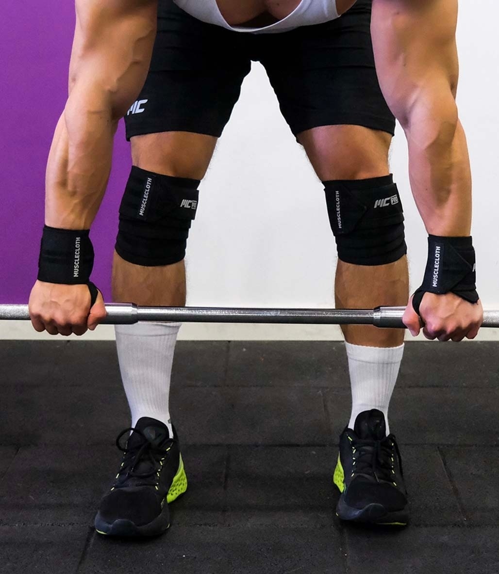 MuscleCloth Pro Knee Wraps Diz Bandajı 2'Li Paket - Cırt Bantlı Siyah