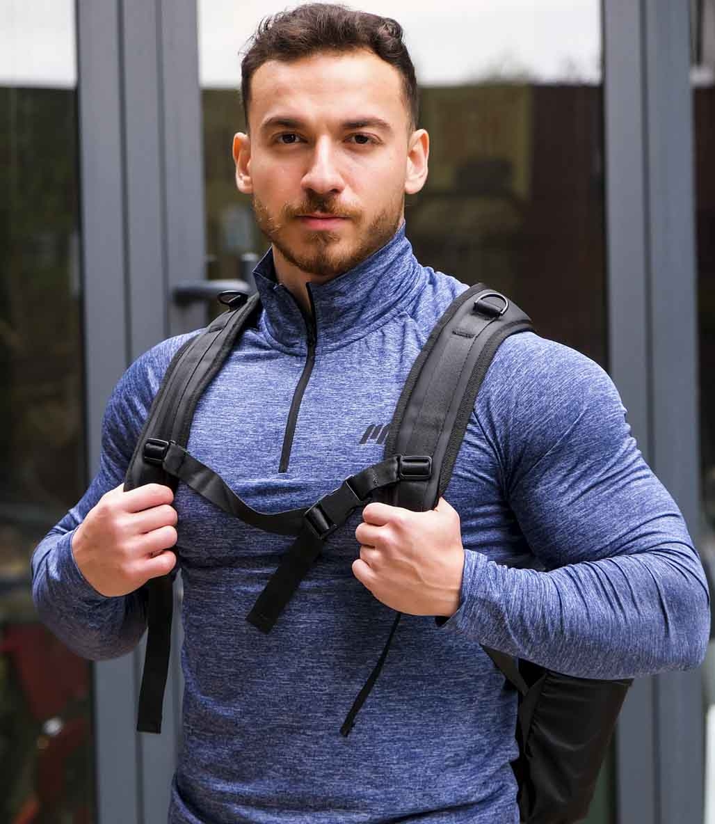 MuscleCloth Pro Stretch Fermuarlı Uzun Kollu T-Shirt Lacivert