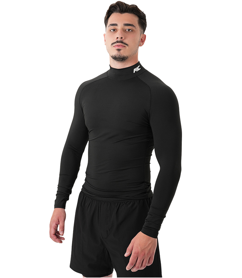 MuscleCloth Tech Mock Ekstra Dar Kalıp Uzun Kollu T-Shirt Siyah