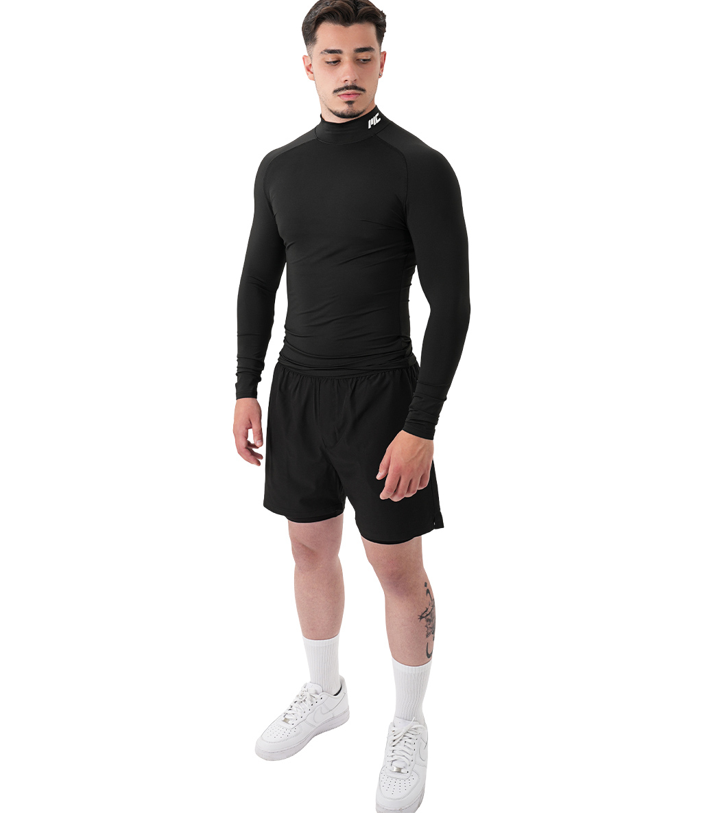 MuscleCloth Tech Mock Ekstra Dar Kalıp Uzun Kollu T-Shirt Siyah