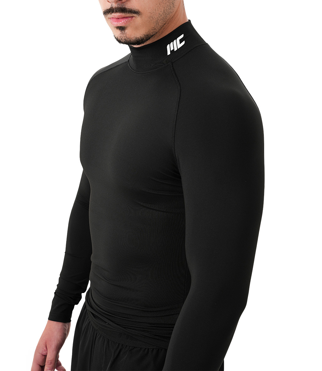MuscleCloth Tech Mock Ekstra Dar Kalıp Uzun Kollu T-Shirt Siyah