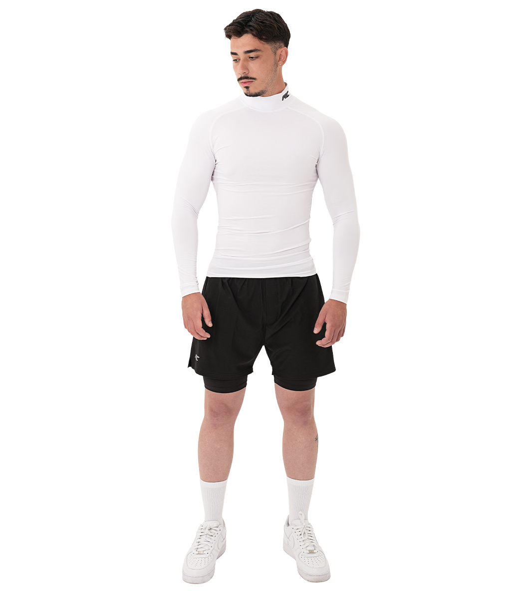 MuscleCloth Tech Mock Uzun Kollu T-Shirt Beyaz