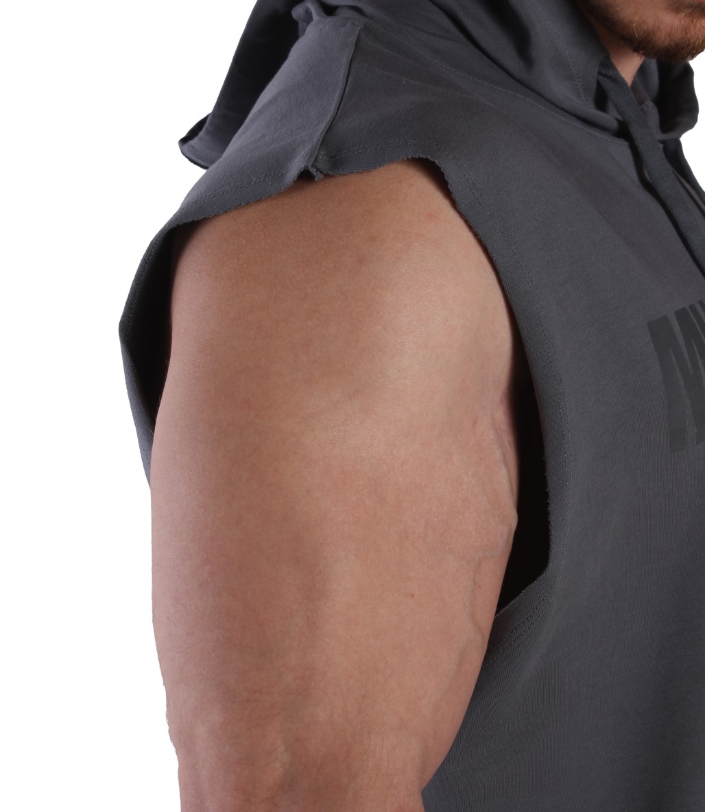 MuscleCloth Training Club Kapüşonlu Kolsuz Sweatshirt Füme