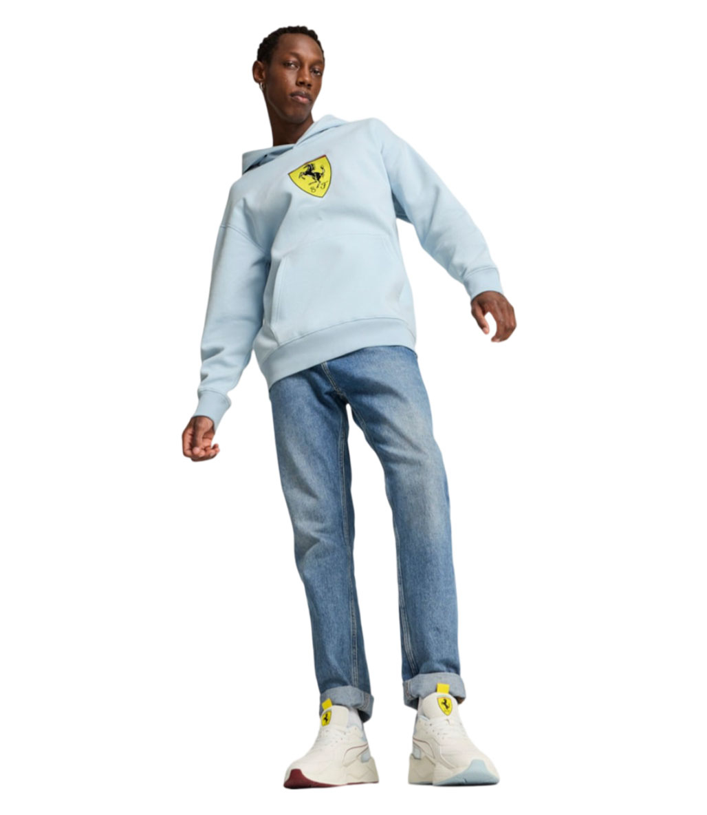 Puma Scuderia Ferrari Race Big Shield Kapüşonlu Sweatshirt Açık Mavi