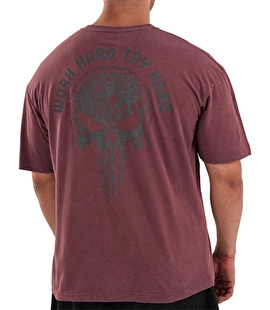 Kingsize Hard Work Antik Yıkamalı Oversize T-Shirt Bordo