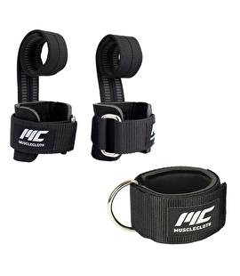 MuscleCloth Ankle Cuff + Big Grip Pro Seti Siyah