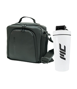 MuscleCloth Elite Termo Çanta Seti Siyah + Paslanmaz Çelik Shaker 739 ml Beyaz
