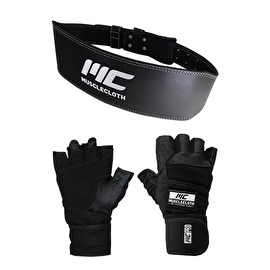 MuscleCloth Pro Fitness Ağırlık Eldiveni + Ağırlık Kemeri Siyah