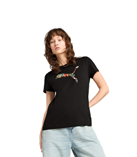 Puma Graphics Floral Cat Logo Kadın Kısa Kollu T-Shirt Siyah