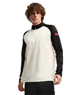 Puma individualLIGA 1/4 Zip Uzun Kollu T-Shirt Bej Siyah