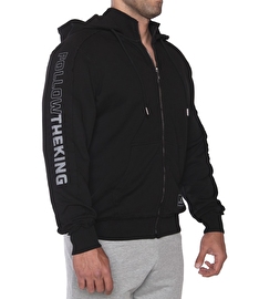 Kingsize Follow The King Kapüşonlu Fermuarlı Sweatshirt Siyah