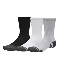 Under Armour Performance Tech 3'lü Paket Crew Çorap Siyah Beyaz Gri