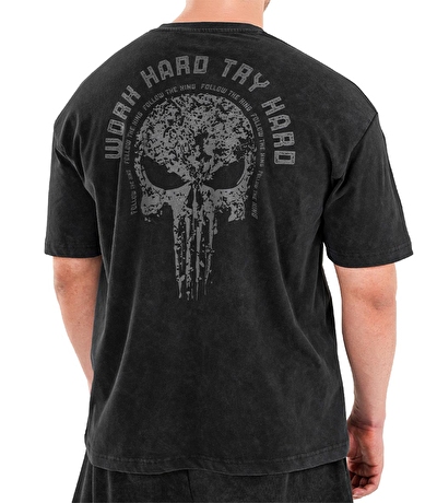 Kingsize Hard Work Antik Yıkamalı Oversize T-Shirt Siyah