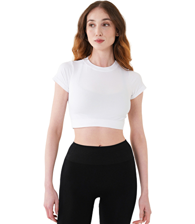 MuscleCloth Nova Seamless Crop T-Shirt Beyaz