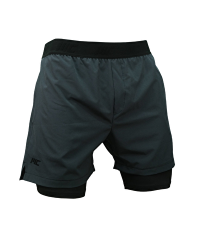 MuscleCloth Performance 2 In 1 Erkek Taytlı Şort Gri Siyah