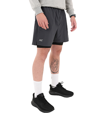 MuscleCloth Performance 2 In 1 Erkek Taytlı Şort Gri Siyah