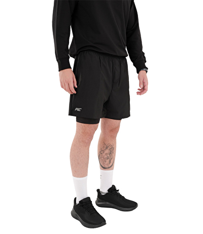 MuscleCloth Performance 2 In 1 Erkek Taytlı Şort Siyah