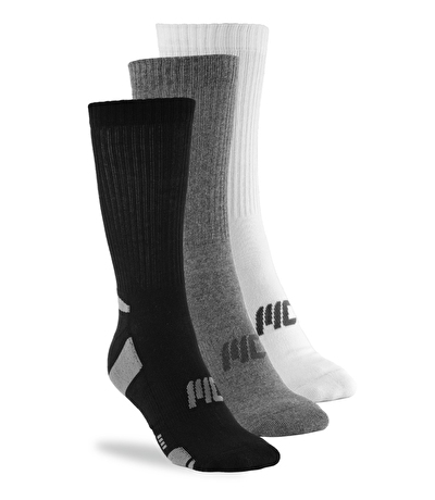 MuscleCloth Stay Fresh Uzun Çorap 3'Lü Paket Gri Beyaz Siyah 