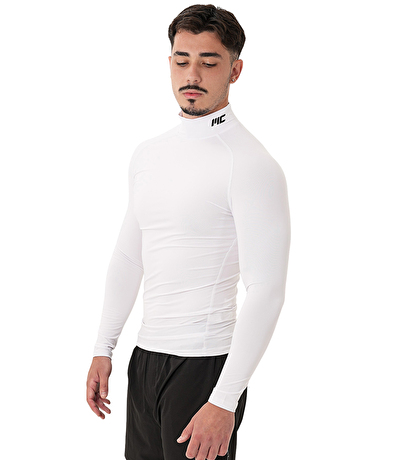 MuscleCloth Tech Mock Ekstra Dar Kalıp Uzun Kollu T-Shirt Beyaz