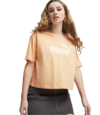 Puma Essentials Logo Cropped Kadın Kısa Kollu T-Shirt Turuncu