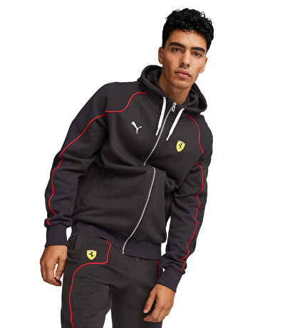 Puma Ferrari Race Fermuarlı Kapüşonlu Sweatshirt Siyah