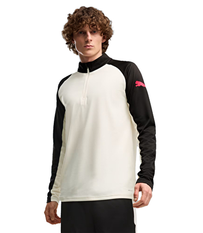 Puma individualLIGA 1/4 Zip Uzun Kollu T-Shirt Bej Siyah