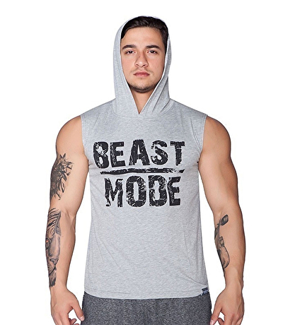 Supplementler Beast Mode Kapüşonlu Kolsuz T-Shirt Gri